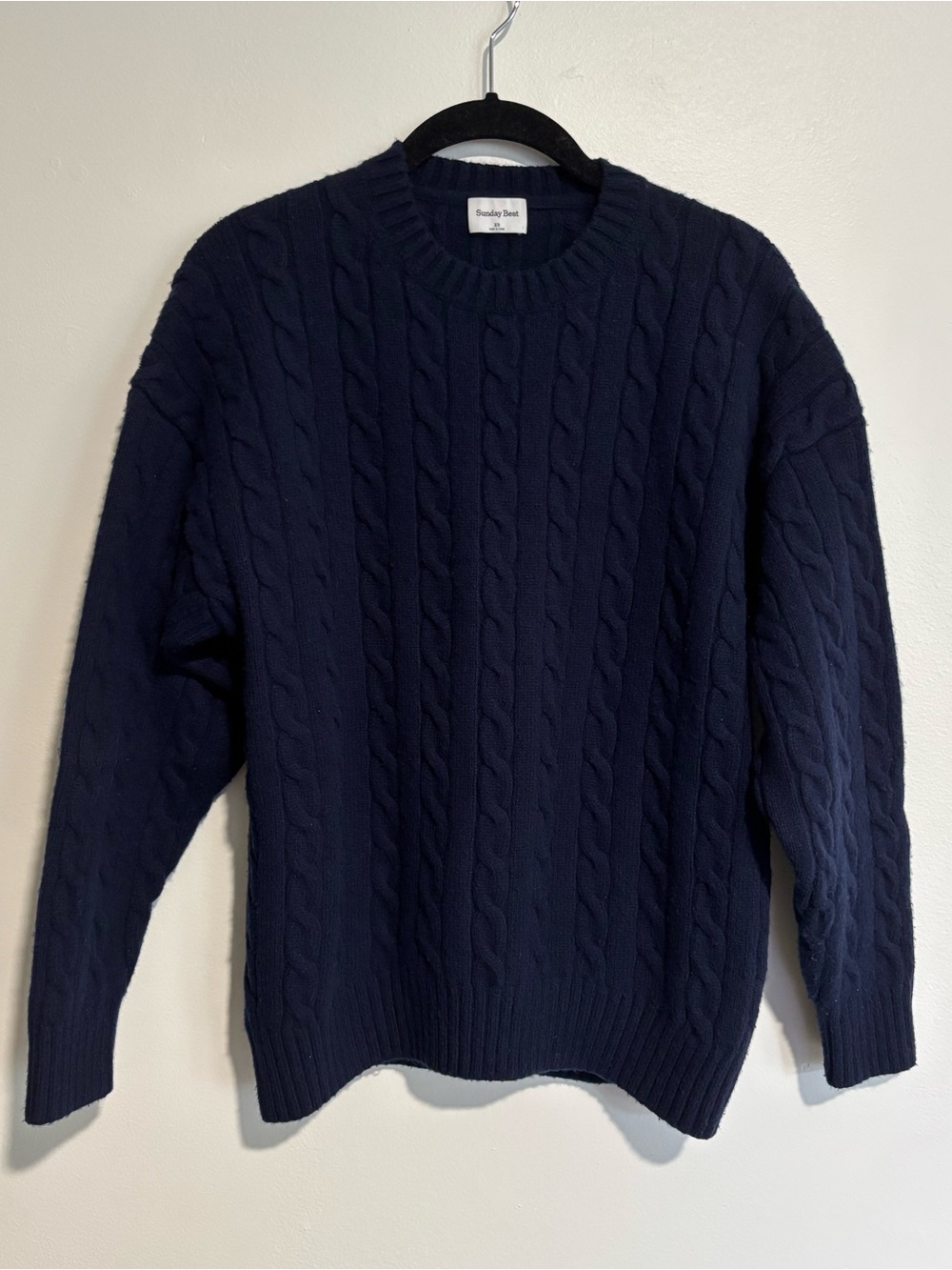 Sunday Best - Navy Cable Knit Crewneck Sweater - Picture 2 of 10